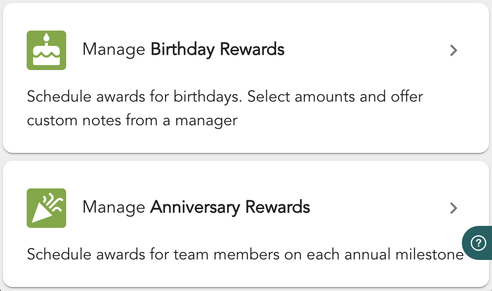 service anniversary rewards and birthday rewards